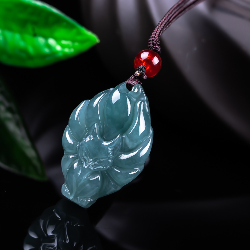 Vintage Fashion Nova - Natural Burmese Jadeite Fox Pendant Necklace