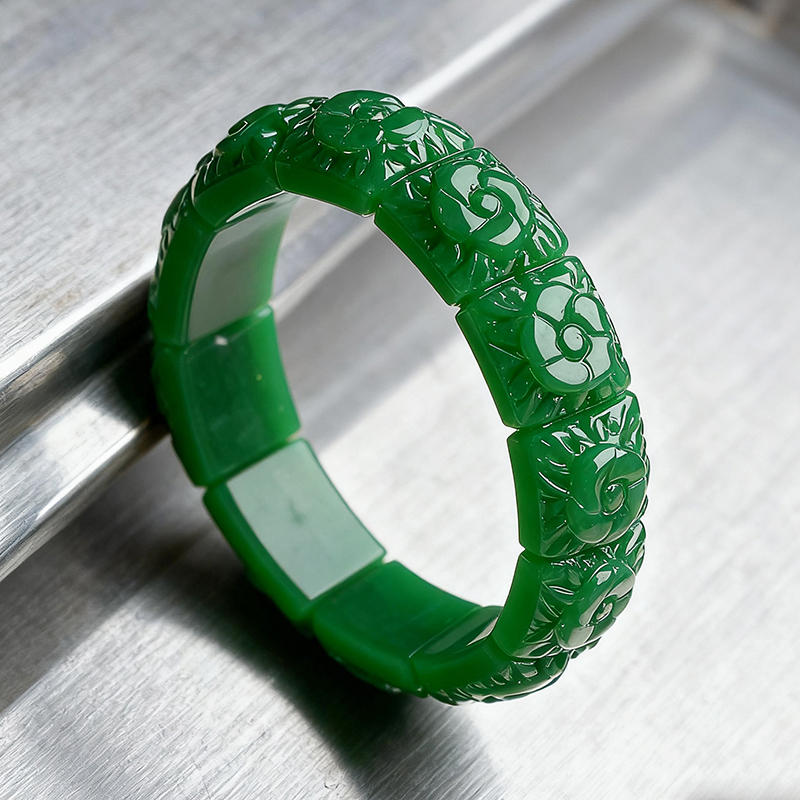 Vintage Fashion Luxury - Real Jade Flower Bracelet Bangle Designer