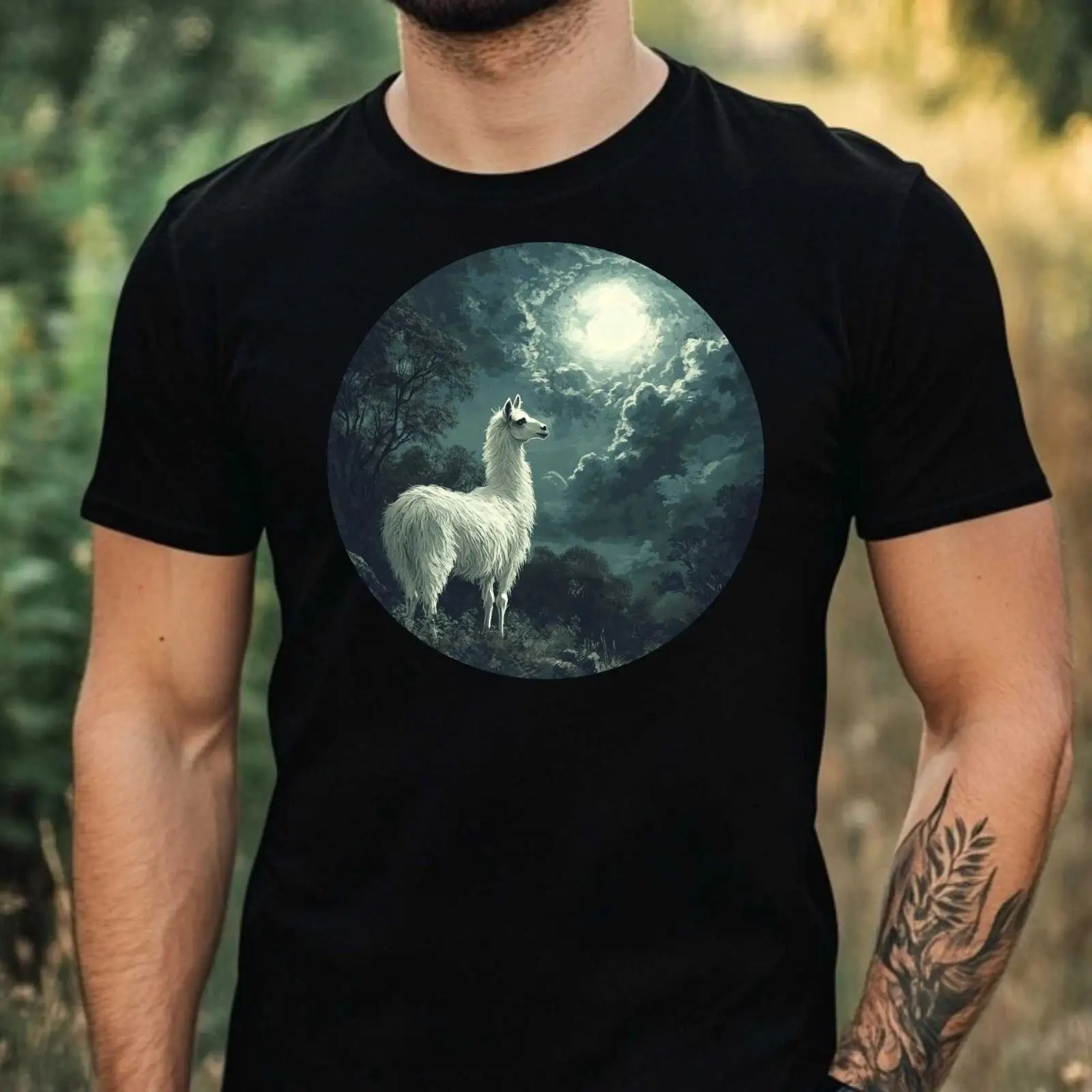 Vintage Fashion Herren - T Shirt Herren Alpaka im Mondlicht
