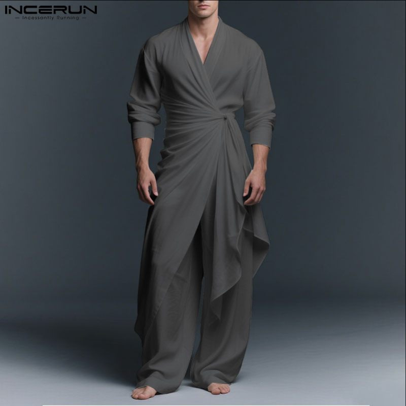 INCERUN Men Sets Solid V Neck  - Retro Track Pant review and price