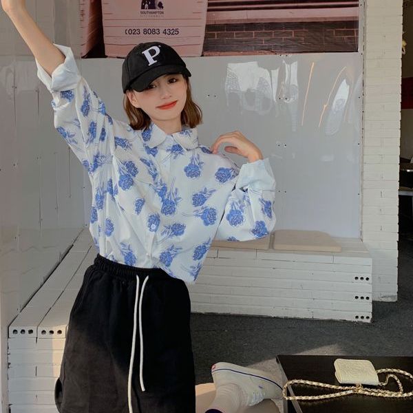 Rose Print Long Sleeve Loose W - Vintage Fashion Hong Kong review and price