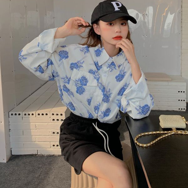 Rose Print Long Sleeve Loose W - Vintage Fashion Hong Kong review and price