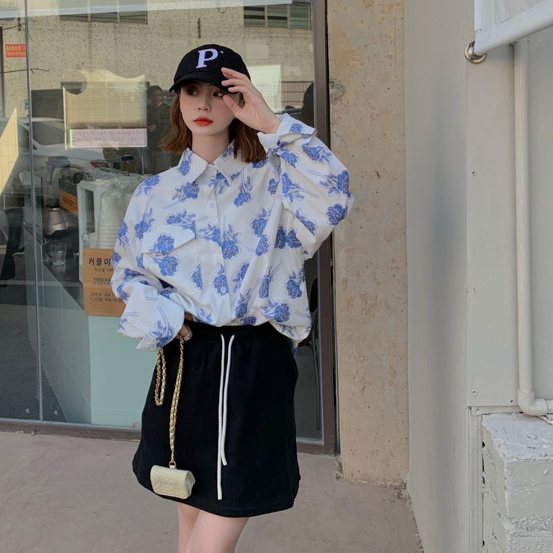Rose Print Long Sleeve Loose W - Vintage Fashion Hong Kong review and price