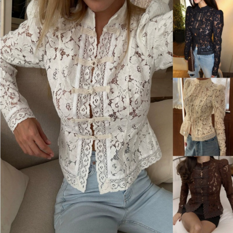 Summer Lace Printed Shirts Top - Vintage Fashion Club review and price
