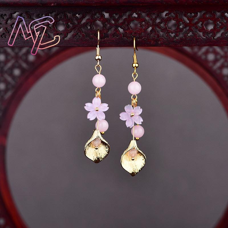 Pink Natural Jade Flower Earri - Vintage Fashion Luxury review and price