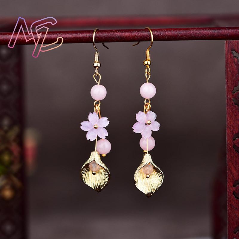 Pink Natural Jade Flower Earri - Vintage Fashion Luxury review and price