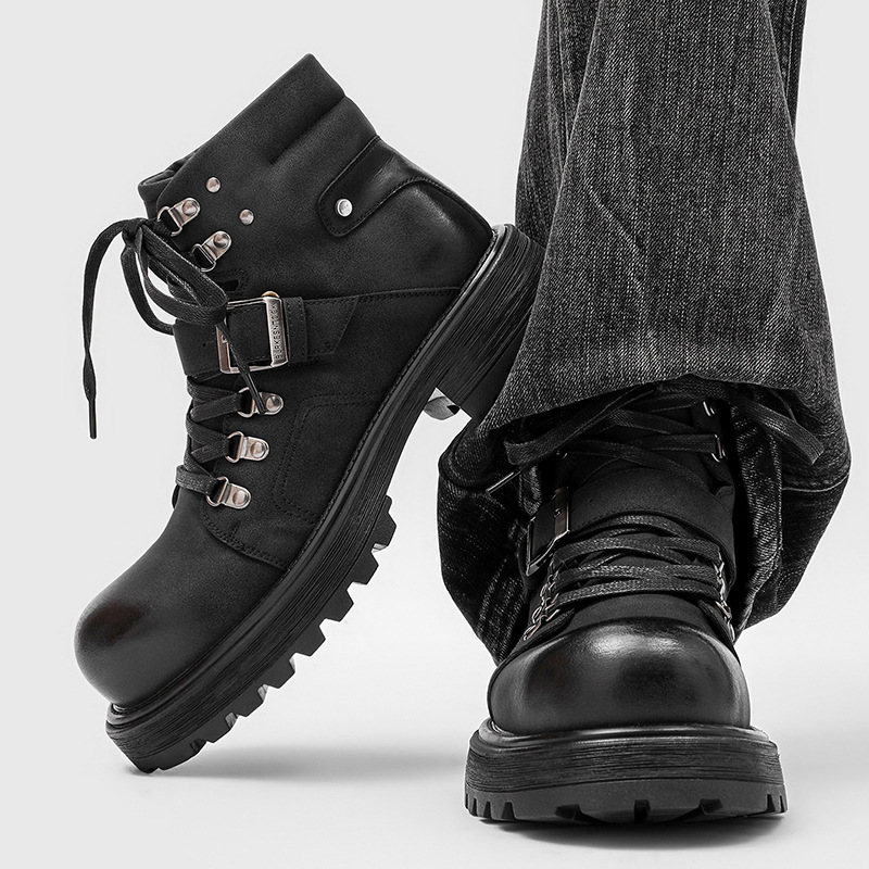 Brand Men Leather Boots Motorc - Vintage Fashion Luxury review and price