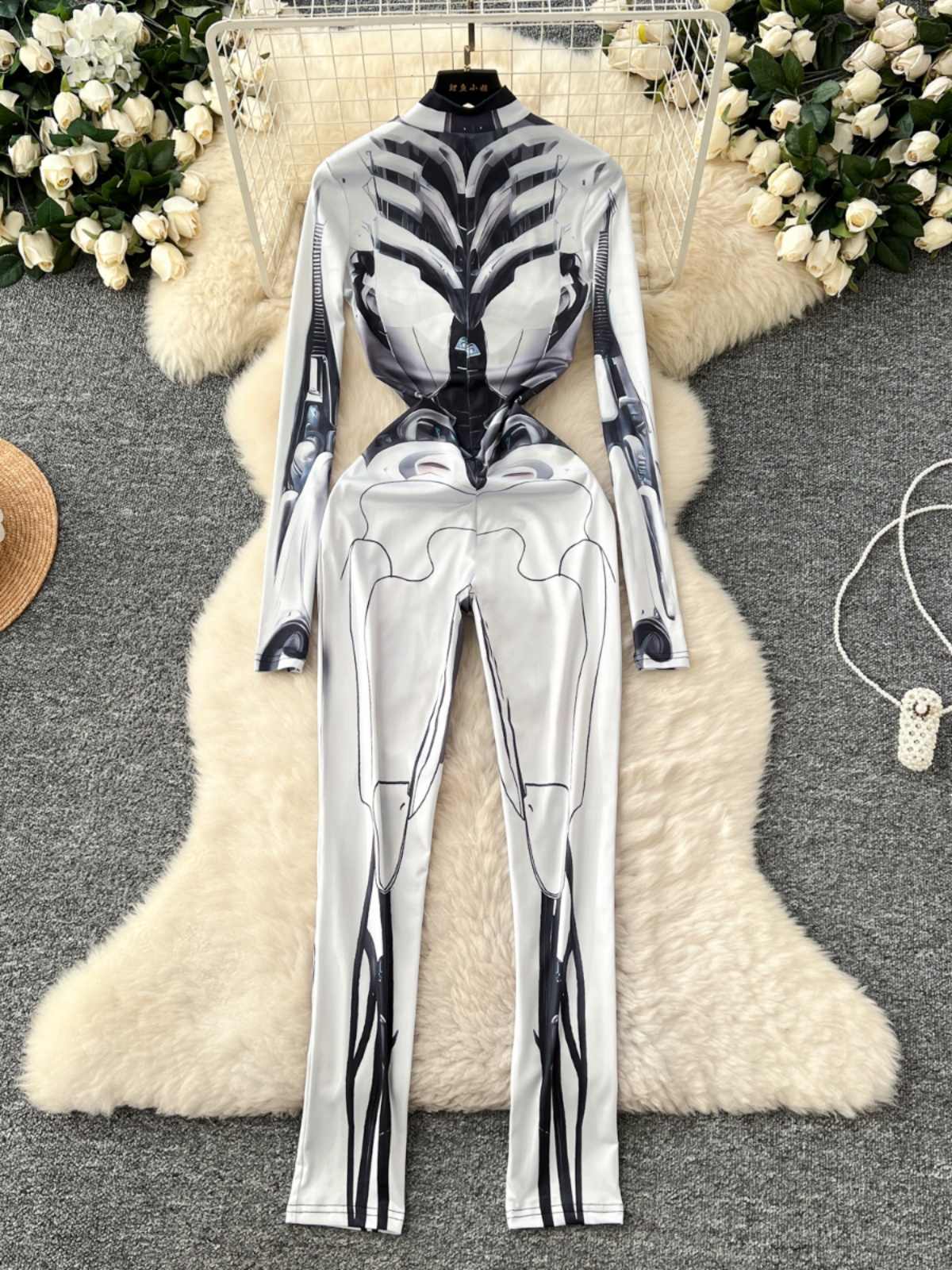 Women's Grey Print Jumpsuits V - Vintage Fashion Club review and price